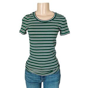 J Crew T-Shirt Womens Size  XXS Green Blue White Striped Perfect Fit Tee